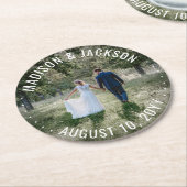 モダンミニマ結婚リストの写真ラヴ&シ感謝していック ラウンドペーパーコースター (アングル)