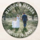 モダンミニマ結婚リストの写真ラヴ&シ感謝していック ラウンドペーパーコースター (正面)