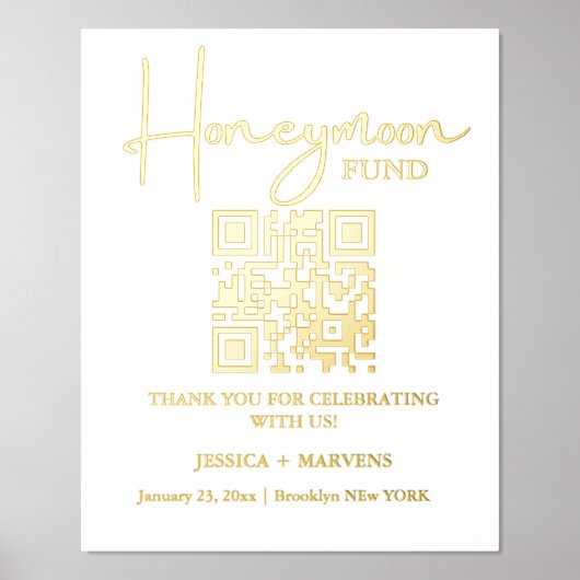 モダンミニマ結婚リストの新婚旅行ファンドQRコード 箔ポスター (正面)