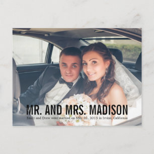 モダンミニマ結婚リスト発表 – 黒 案内ポストカード