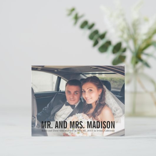 モダンミニマ結婚リスト発表 – 黒 案内ポストカード (スタンド正面)