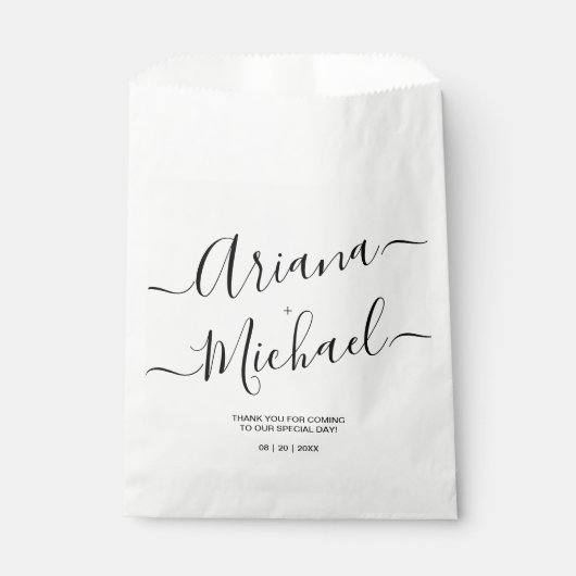 モダンミニマ結婚リスト白黒パーソナライズされた フェイバーバッグ (正面)