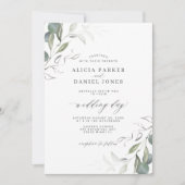 モダンミニマ結婚ル緑の葉 招待状 (正面)