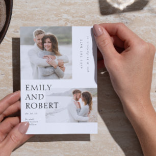 モダンミニラストブラック&ホワイト2フォト結婚ズ セーブザデート