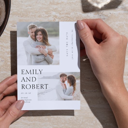 モダンミニラストブラック&ホワイト2フォト結婚ズ セーブザデート