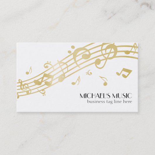 モダンミュージカルビジネスブランディング金ゴールド音楽ノート 名刺 (正面)