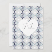 モダンメディテレニアンタイルにハートを添えて Save the Date 招待状 (裏面)