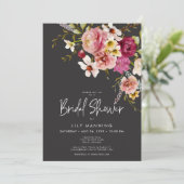 モダンメドエレガントウフローラブラックブライダルシャワー 招待状 (スタンド正面)