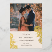 モダンメヘンディ 結婚式 Save the Date 箔招待状 (正面)