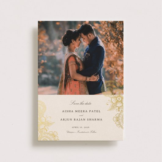 モダンメヘンディ 結婚式 Save the Date 箔招待状