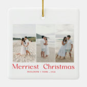 モダンメリークリスマス・カップル写真赤 セラミックオーナメント (裏面)