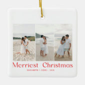 モダンメリークリスマス・カップル写真赤 セラミックオーナメント (正面)