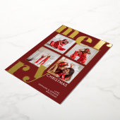 モダンメリータイポグラフィ写真コラージュブルゴーニュ 箔シーズンカード (回転した状態)