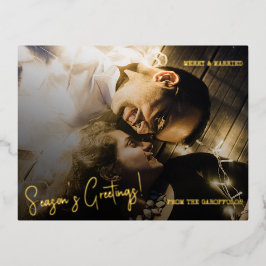 モダンメリーパーソナライズされた結婚した写真 箔シーズンポストカード