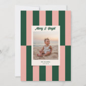 モダンメリー明るいピンクと緑のストライプ シーズンカード (正面)