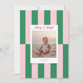 モダンメリー明るいピンクと緑のストライプ シーズンカード