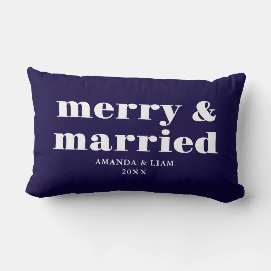 モダンメリー結婚したパーソナライズされたクリスマス ランバークッション (裏面)