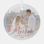 モダンメリー結婚したChristmas 2 Photo Your Color ガラスオーナメント (正面)