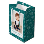 モダンメリー |ティール(緑がかった色) |フォトホリデー ミディアムペーパーバッグ (正面アングル)