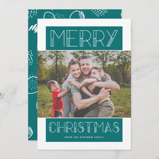 モダンメリー |ティール(緑がかった色) |写真 シーズンカード (正面/裏面)