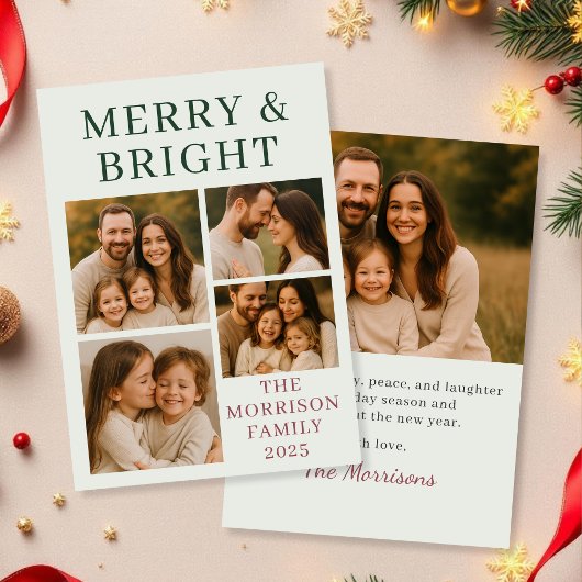 モダンメリー&Brightエレガント Photo Holiday Card 招待状