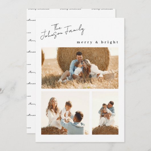 モダンメリーBright Christmas Family 2枚写真 シーズンカード (正面/裏面)