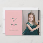 モダンメリーBright Christmas Green & Pink Photo シーズンカード (正面)