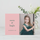 モダンメリーBright Christmas Green & Pink Photo シーズンカード (スタンド正面)