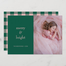 モダンメリーBright Christmas Green & Pink Photo シーズンカード