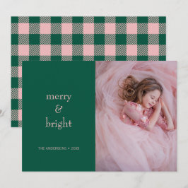 モダンメリーBright Christmas Green & Pink Photo シーズンカード