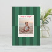 モダンメリーBright Greenストライプ Christmas シーズンカード (スタンド正面)