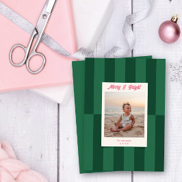 モダンメリーBright Greenストライプ Christmas シーズンカード