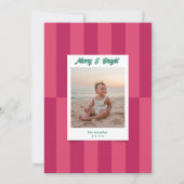 モダンメリーBright Pink ストライプChristmas シーズンカード (正面)