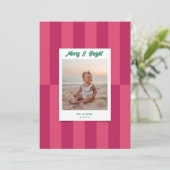 モダンメリーBright Pink ストライプChristmas シーズンカード (スタンド正面)