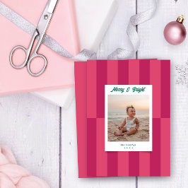 モダンメリーBright Pink ストライプChristmas シーズンカード