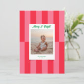 モダンメリーBright Red & Pink ストライプChristmas シーズンカード (スタンド正面)