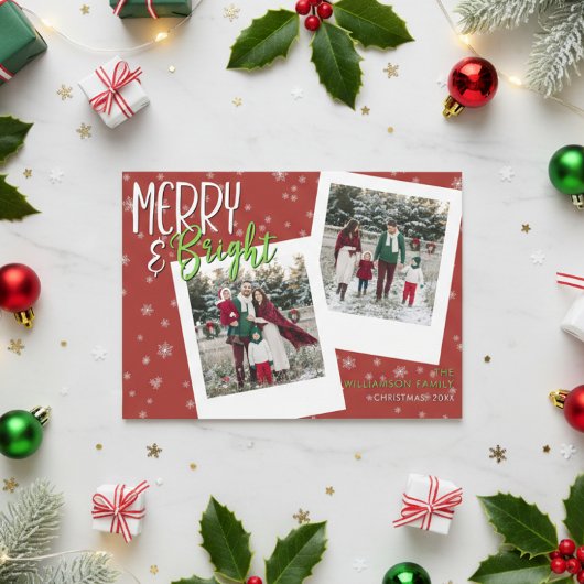 モダンメリーBright Red Snowflake Photo シーズンカード