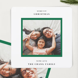 モダンメリーChristmas Green Frame Photo Square シーズンカード