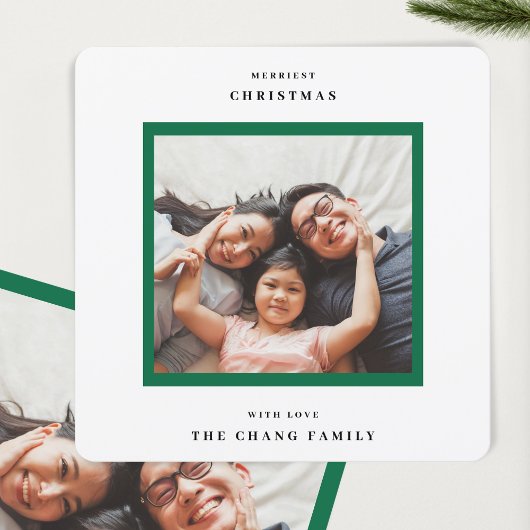 モダンメリーChristmas Green Frame Photo Square シーズンカード