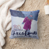 モダンメリーChristmas Script Holiday Photo クッション (ブランケット)