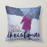 モダンメリーChristmas Script Holiday Photo クッション<br><div class="desc">メリーChristmas Script モダン Holiday Photo装飾用クッション。</div>