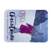 モダンメリーChristmas Script Holiday Photo マグネット (横)