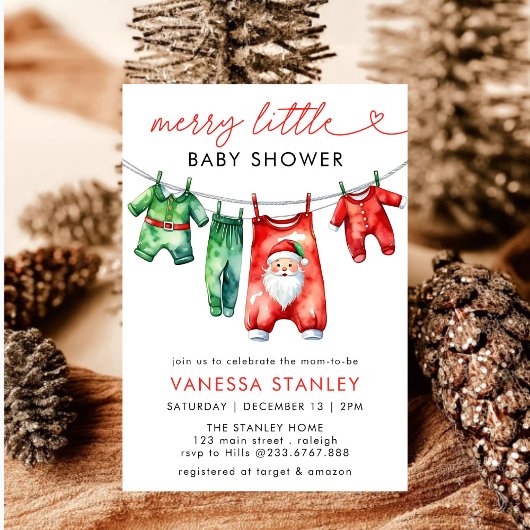 モダンメリーLittle Christmas Santa Baby Shower 招待状