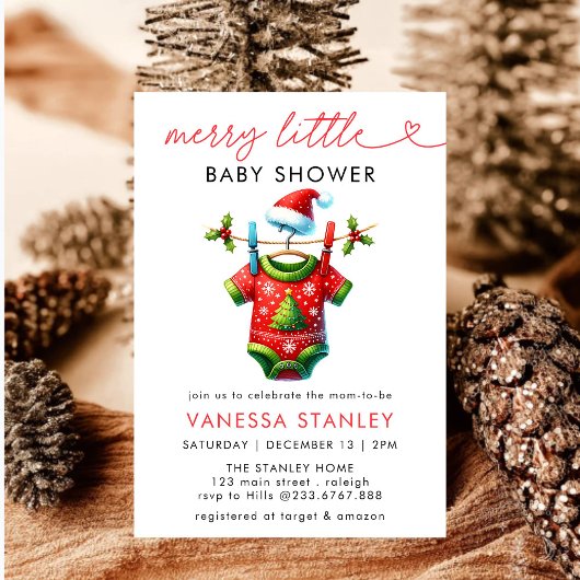 モダンメリーLittle Christmas Santa Baby Shower 招待状