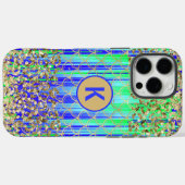 モダンメーメイドグリッターグリーン+ブルーモノグラム Case-Mate iPhoneケース (裏面 (横))