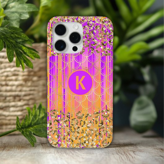 モダンメーメイドラメ入りモノグラム パープルオレンジ Case-Mate iPhoneケース