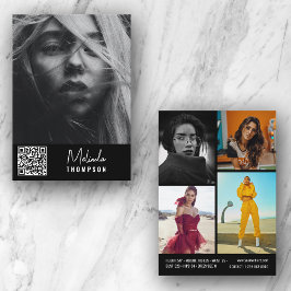 モダンモデリングコンポジットカード5枚写真QRコードブラック 招待状