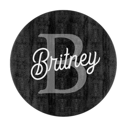 モダンモノグエレガントラム名ブラックグレースクリプト カッティングボード (正面)