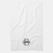 モダンモノグエレガントラム名ブラックグレースクリプト キッチンタオル (縦)