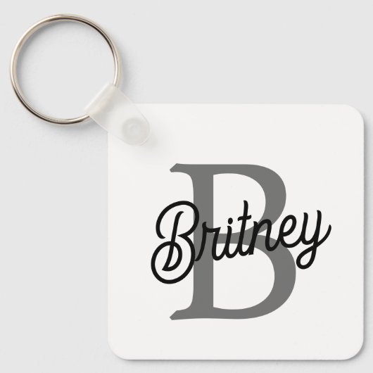 モダンモノグエレガントラム名ブラックグレースクリプト キーホルダー (正面)